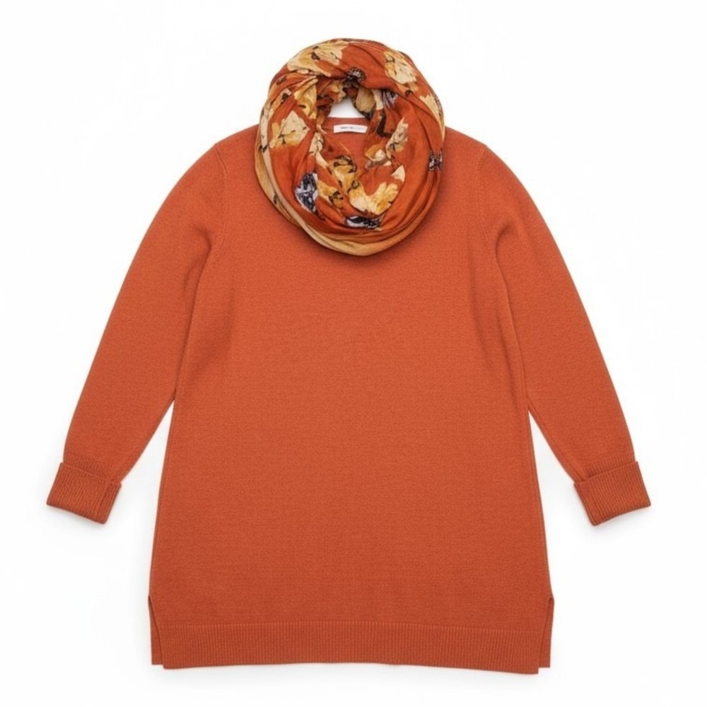 J Jill Orange Tunic Sweater PS PETITE Butterfly Scarf Set Whimsigoth Autumn Cozy